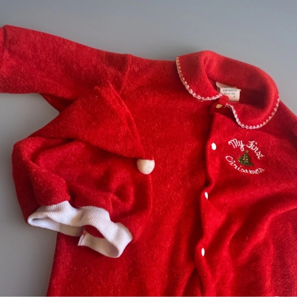 VTG Alexis Baby My First Christmas Set Elf Red Sz 10-13lbs Vintage Santa PJs